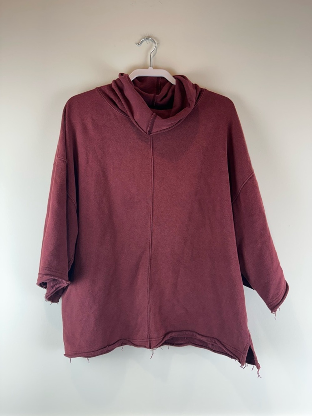 Free People Red Burgundy Half Sleeve Cowl Neck Boho Relaxed Sweatshirt Medium
